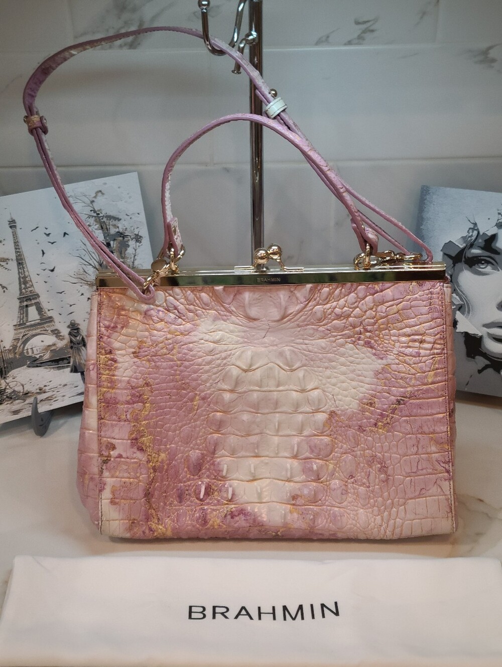 Brahmin Lilac Melbourne Juliette Kisslock Satchel Shoulder Bag RARE Pristine - Picture 6 of 16